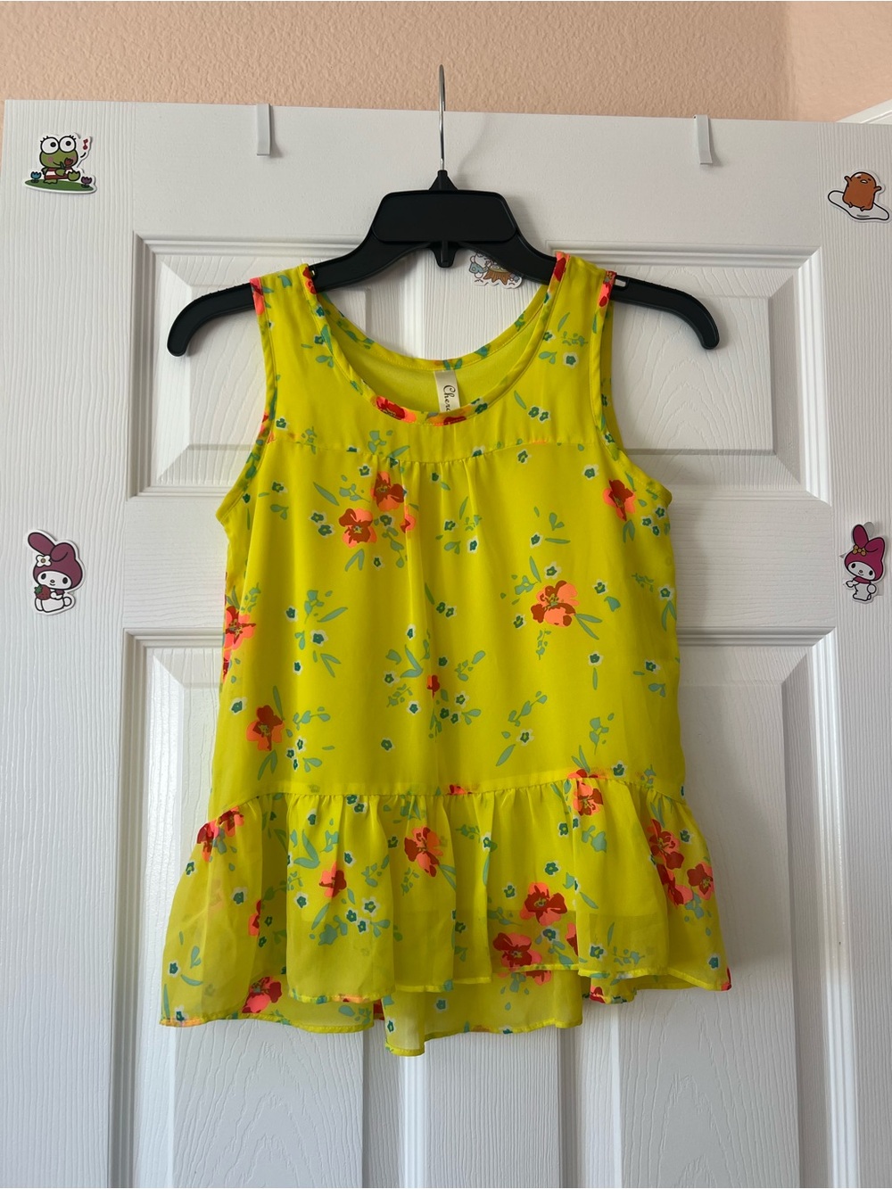 EUC Girl’s Yellow Floral Peplum Tank Top size 10/12